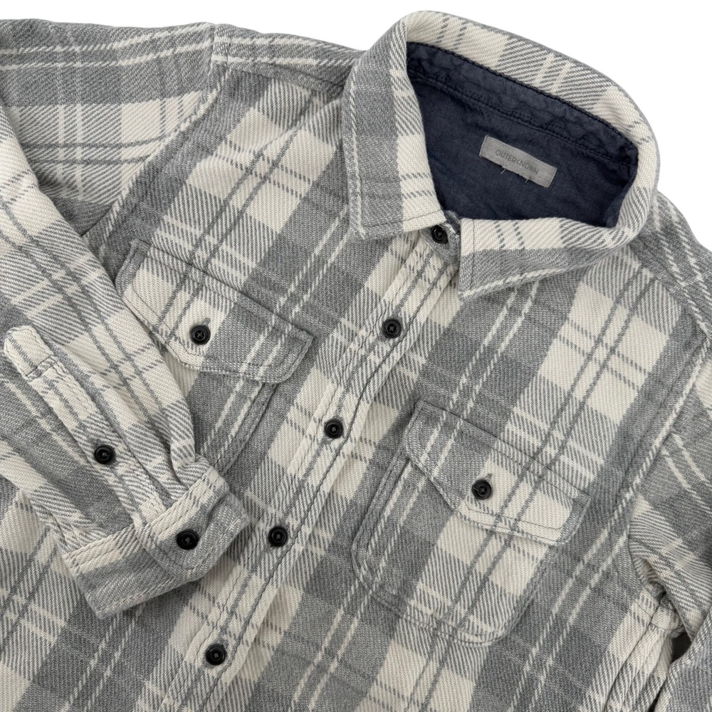 Outerknown Blanket Plaid Flannel Shirt Jacket Womens XS/S Gray Cream Button Up‎